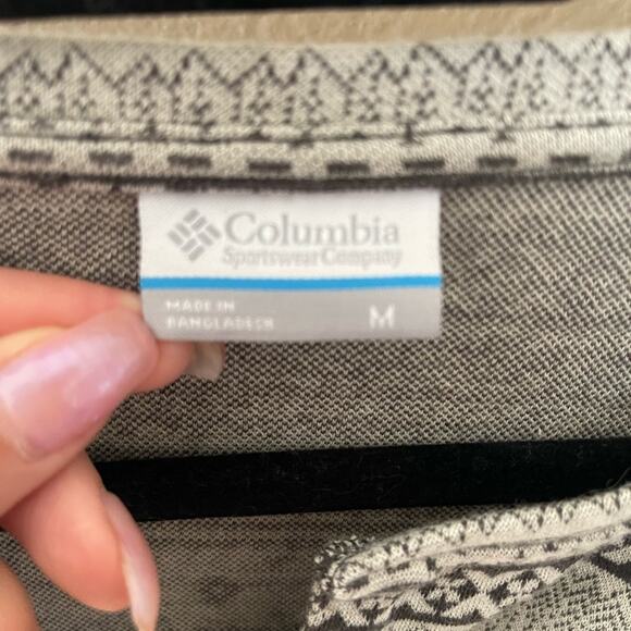 Columbia Fair Isle Long Sleeve 1/4 button Thermal TShirt Gray Western Womens M - Picture 6 of 6
